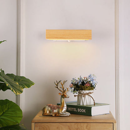 Moderne Scandinavische Rechthoekige Led-wandlamp Van Massief Hout En Ijzer Voor De Slaapkamer