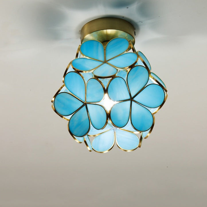 Moderne Art Deco Petal Bubble Glazen Kap Messing Frame 1-Lichts Semi-Flush Mount Plafondlamp Voor Woonkamer