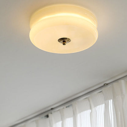 Franse Minimalistische Crèmekleurige Glazen Ronde Led Plafondlamp