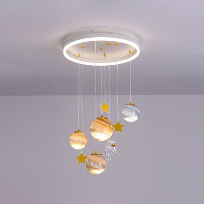 Moderne Scandinavische Ruimteplaneet Acryl Glazen Ronde Kap Led Kinderplafondlamp Voor Slaapkamer