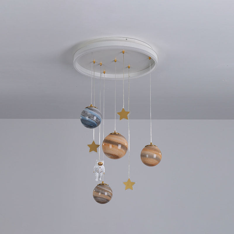 Moderne Scandinavische Ruimteplaneet Acryl Glazen Ronde Kap Led Kinderplafondlamp Voor Slaapkamer