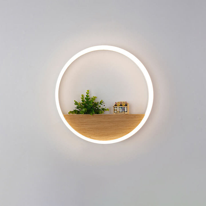 Creatieve Massief Houten Acryl Opslag Decoratie Ronde Led Wandlamp