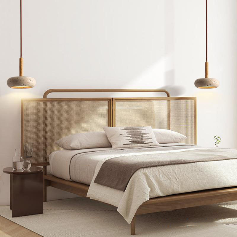 Hedendaagse Scandinavische Ovale Massief Houten Gele Travertijn Led Hanglamp Voor Woonkamer