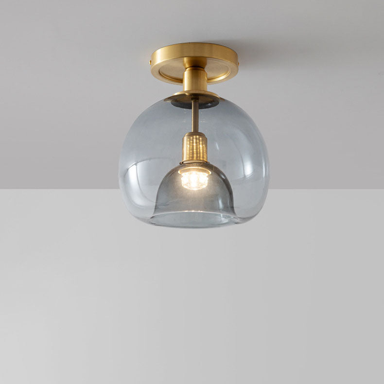 Moderne Scandinavische Ronde Koperen Glazen 1-lichts Semi-inbouw Plafondlamp Voor Woonkamer