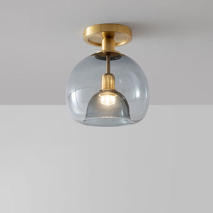 Moderne Scandinavische Ronde Koperen Glazen 1-lichts Semi-inbouw Plafondlamp Voor Woonkamer