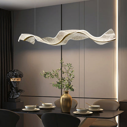 Hedendaagse Creatieve Rechthoekige Golflint Hardware Acryl Led Eilandlamp Kroonluchter Voor Eetkamer