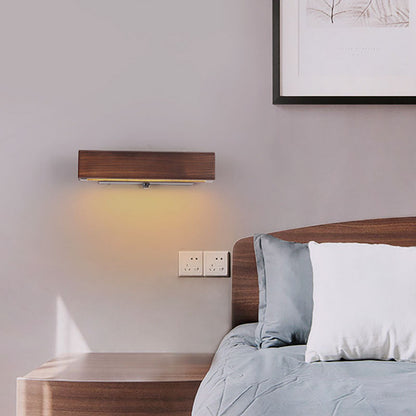 Moderne Scandinavische Rechthoekige Led-wandlamp Van Massief Hout En Ijzer Voor De Slaapkamer