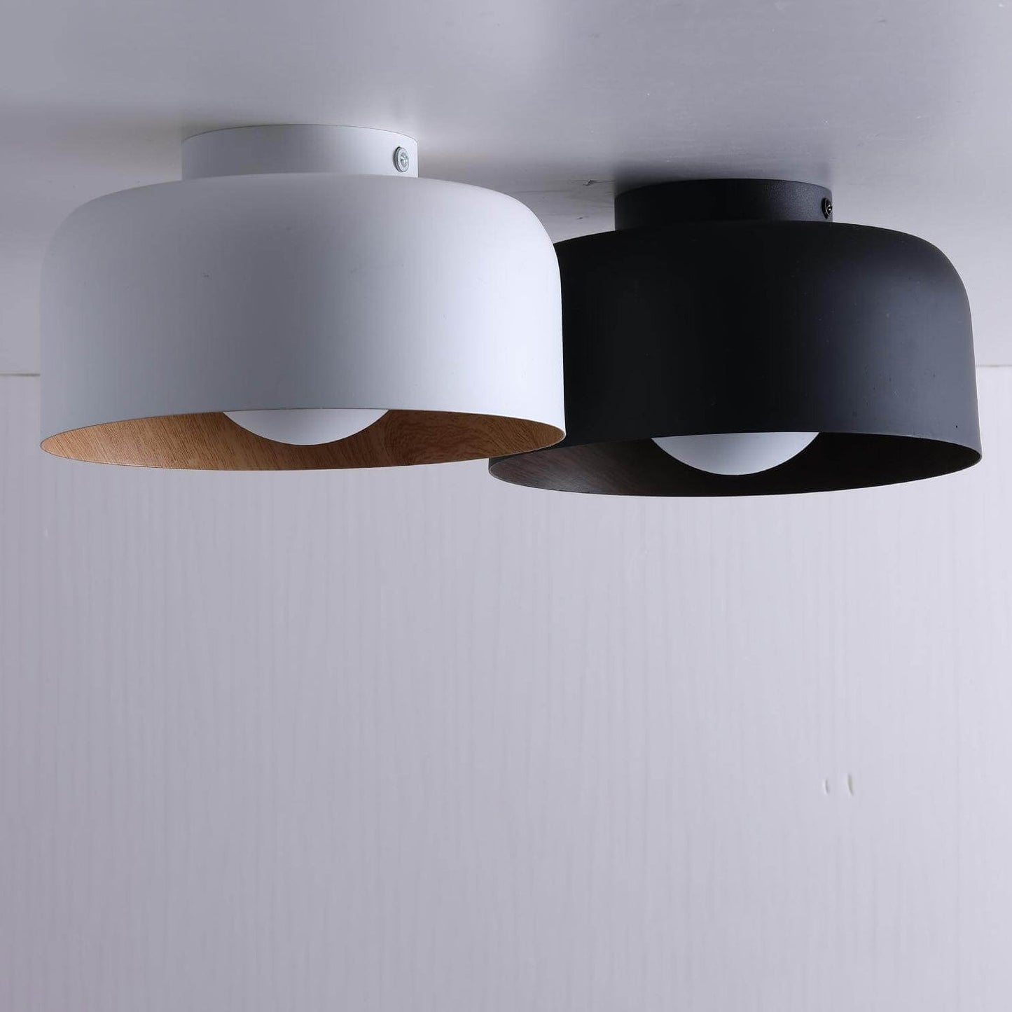 Minimalistische Koepelvormige Plafondlamp Met Houtnerf Van Ijzer, 1-Lichts Semi-Inbouw