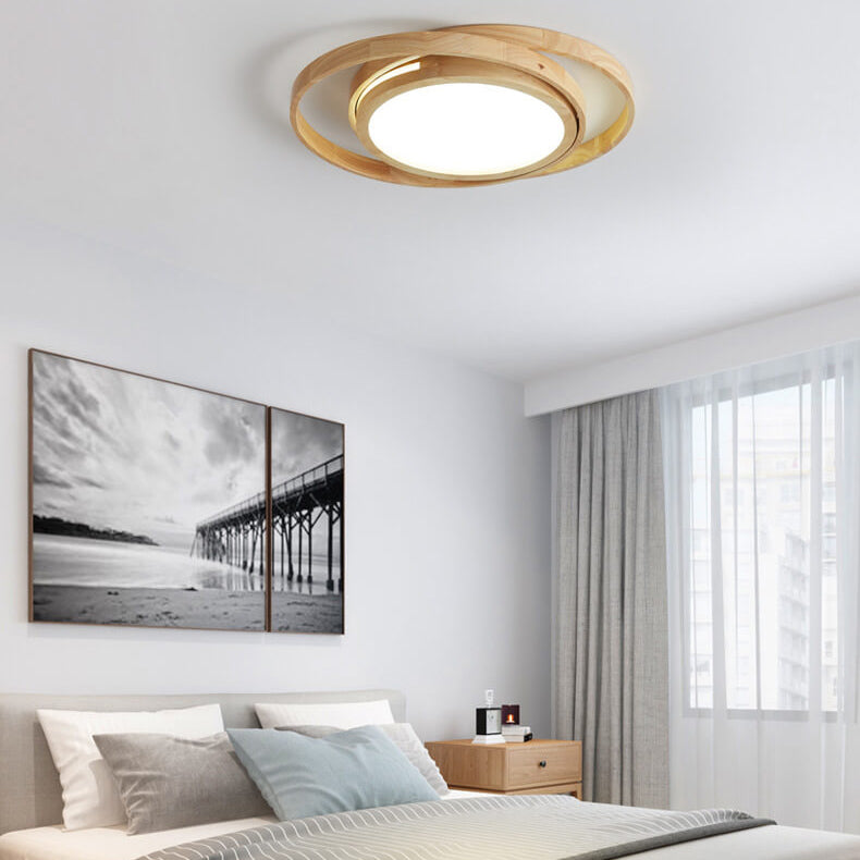 Minimalistische Log Houten Cirkel Ring Led Plafondlamp