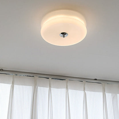 Franse Minimalistische Crèmekleurige Glazen Ronde Led Plafondlamp