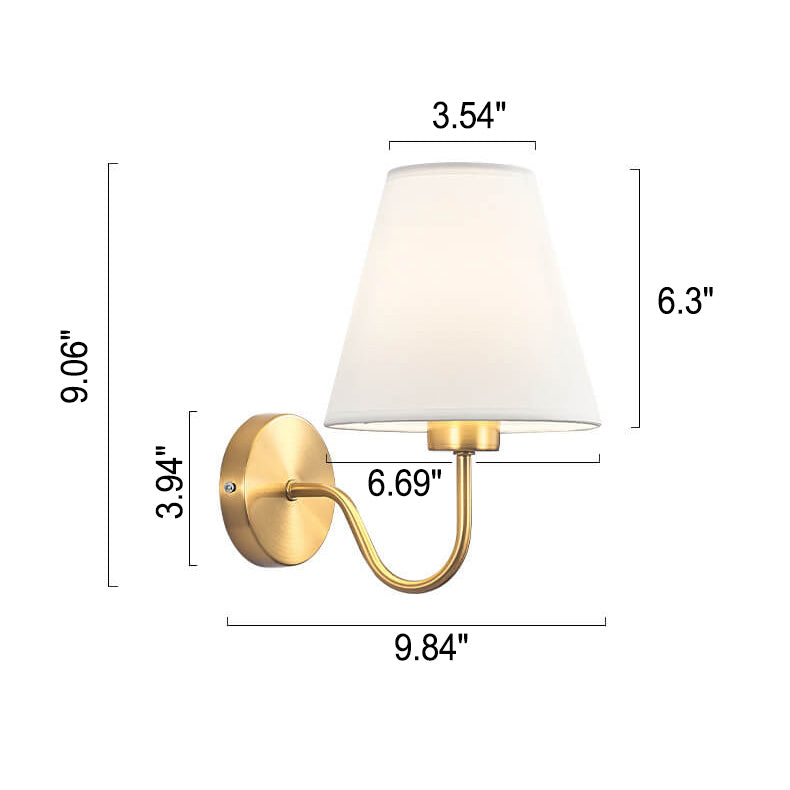 Europese Minimalistische Kegelvormige Stoffen Gebogen Arm 1-lichts Wandlamp