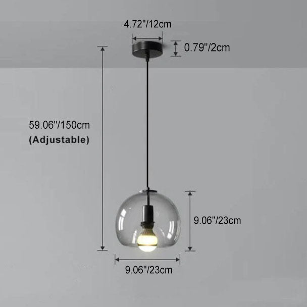 Minimalistische Rookgrijze 1-Lichts Mondgeblazen Glazen Koepelvormige Hanglamp