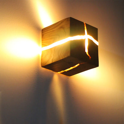 Creatieve Gebarsten Massief Houten Vierkante Wandlamp Met 1 Lamp