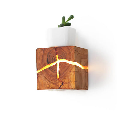 Creatieve Gebarsten Massief Houten Vierkante Wandlamp Met 1 Lamp