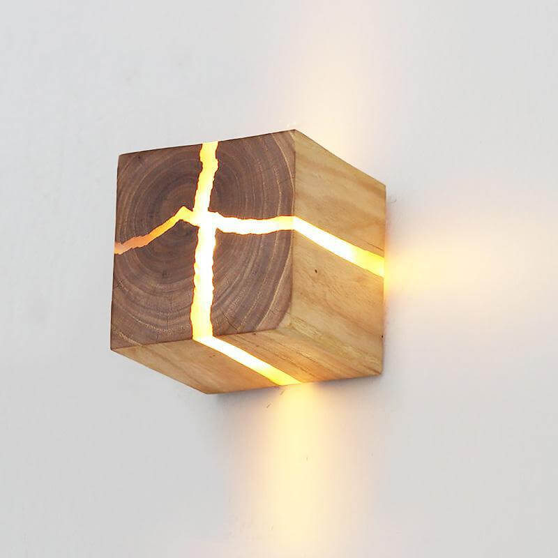 Creatieve Gebarsten Massief Houten Vierkante Wandlamp Met 1 Lamp