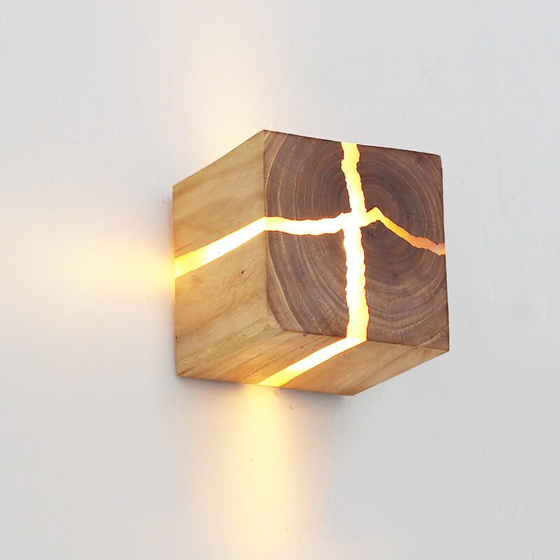 Creatieve Gebarsten Massief Houten Vierkante Wandlamp Met 1 Lamp