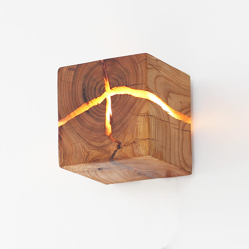 Creatieve Gebarsten Massief Houten Vierkante Wandlamp Met 1 Lamp