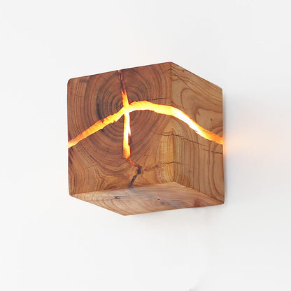 Creatieve Gebarsten Massief Houten Vierkante Wandlamp Met 1 Lamp