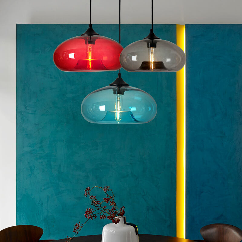 Creatieve Ovale Hanglamp Met 1 Licht Gemaakt Van Gekleurd Glas