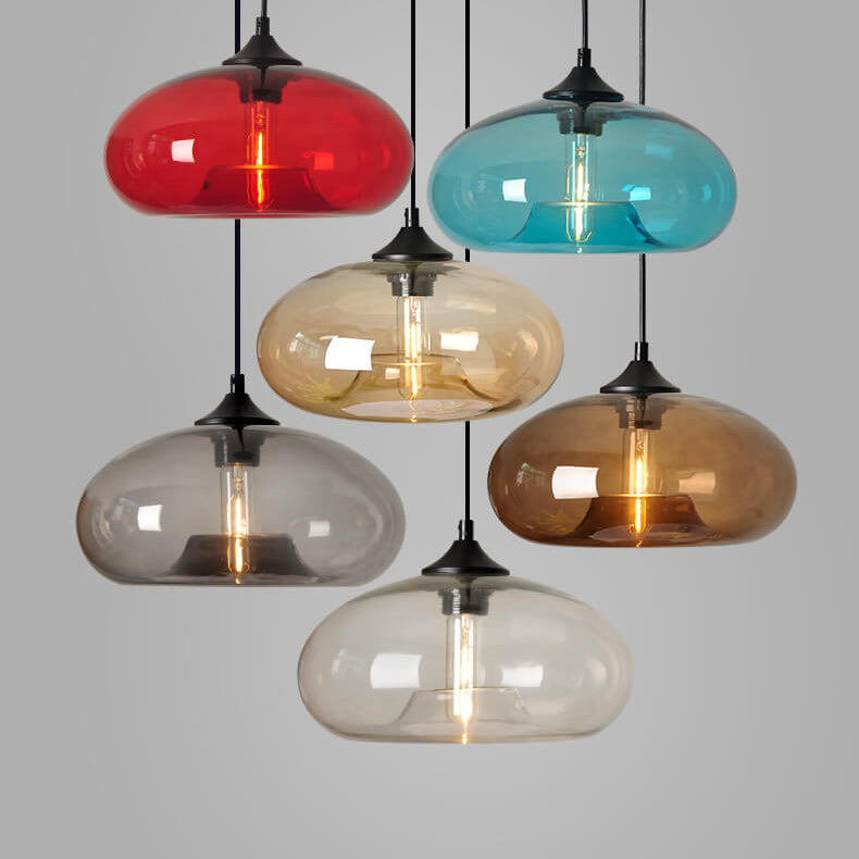 Creatieve Ovale Hanglamp Met 1 Licht Gemaakt Van Gekleurd Glas