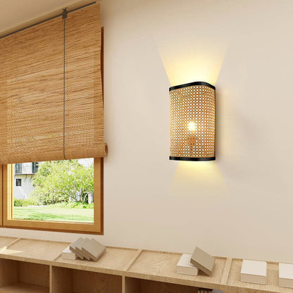 Minimalistische Rotan Geweven Vierkante 1-Lichts Wandlamp