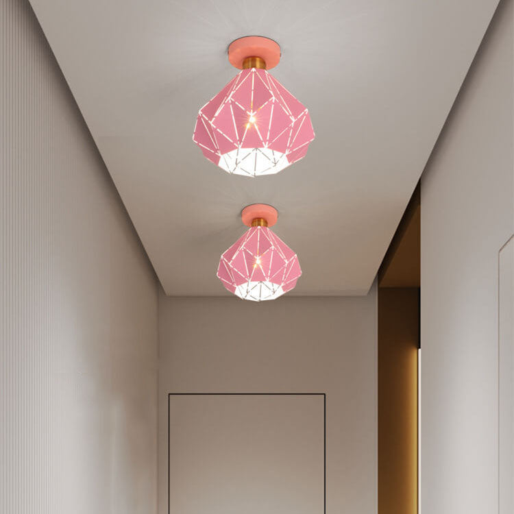 Moderne Creatieve Diamond Dome 1-Lichts Macaron Semi-Inbouw Plafondlamp