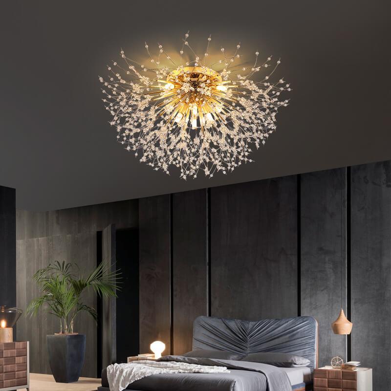 Moderne Creatieve Paardenbloem Kristal 5/6/8 Lichts Semi-Flush Montage Plafondlamp