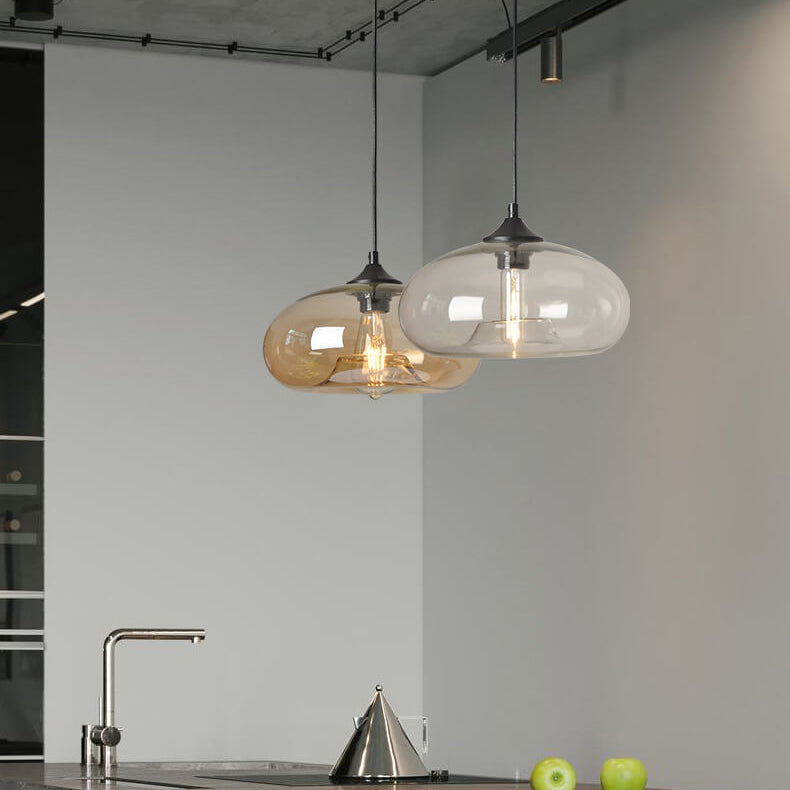 Creatieve Ovale Hanglamp Met 1 Licht Gemaakt Van Gekleurd Glas