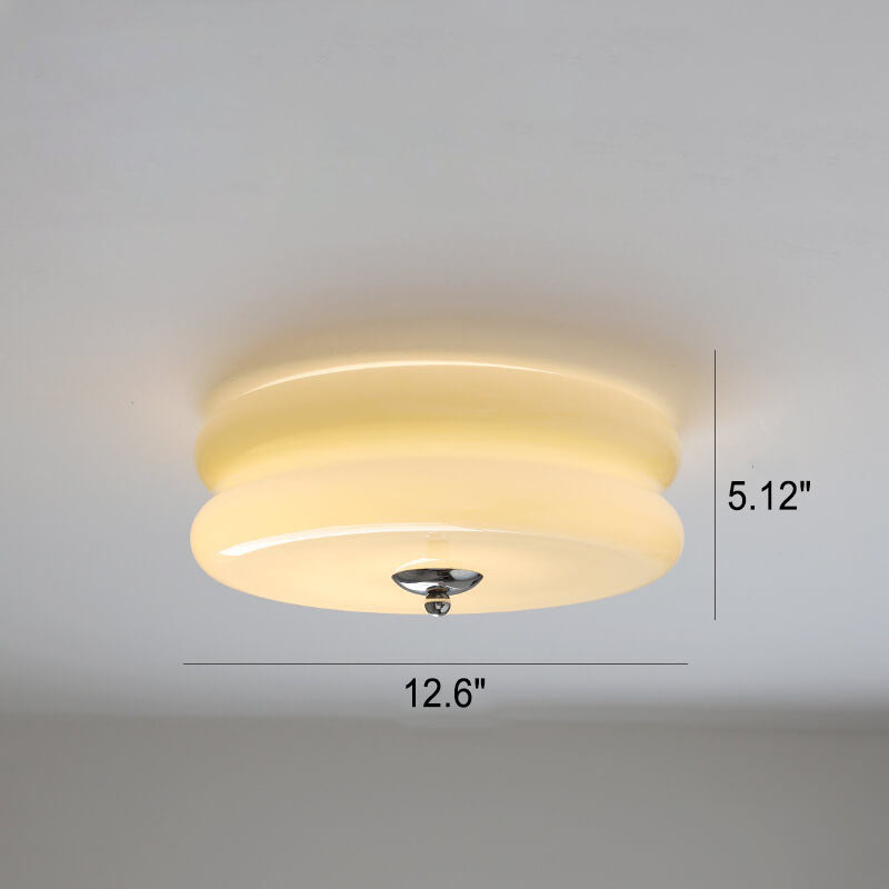 Franse Minimalistische Crèmekleurige Glazen Ronde Led Plafondlamp