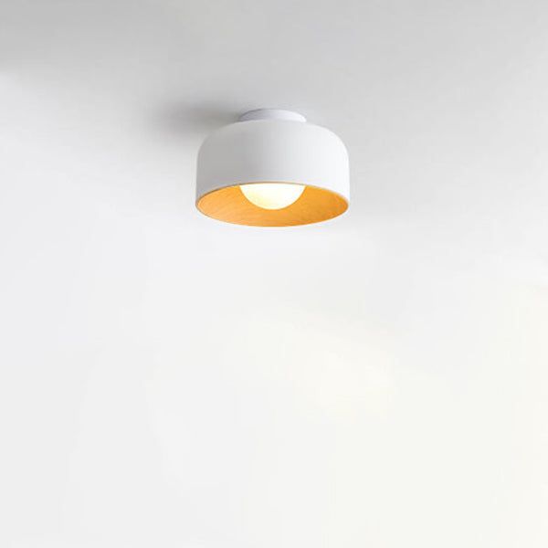 Minimalistische Koepelvormige Plafondlamp Met Houtnerf Van Ijzer, 1-Lichts Semi-Inbouw