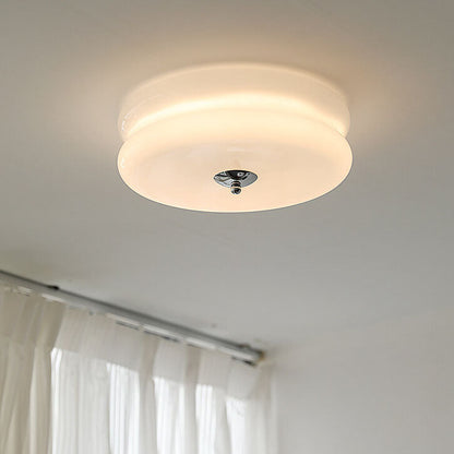 Franse Minimalistische Crèmekleurige Glazen Ronde Led Plafondlamp