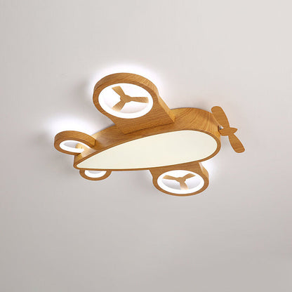 Cartoon Creatieve Houtnerf Vliegtuig Led Kinder Plafondlamp