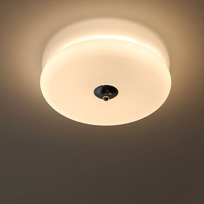 Franse Minimalistische Crèmekleurige Glazen Ronde Led Plafondlamp