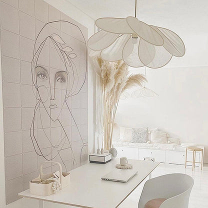 Hedendaagse Boho Petal Stoffen Lampenkap 1-Lichts Hanglamp Voor Woonkamer