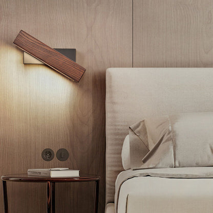 Moderne Scandinavische Rechthoekige Led-wandlamp Van Massief Hout En Ijzer Voor De Slaapkamer