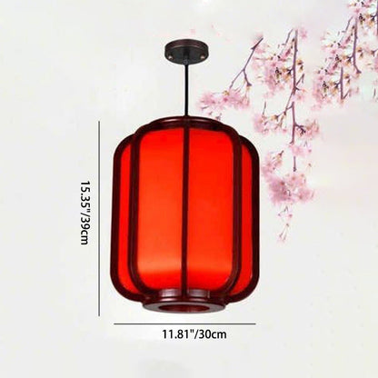 Moderne Chinese Imitatie Schapenvacht Houten Lantaarn 1-Lichts Hanglamp