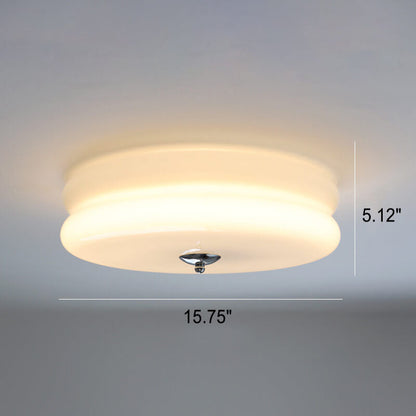 Franse Minimalistische Crèmekleurige Glazen Ronde Led Plafondlamp