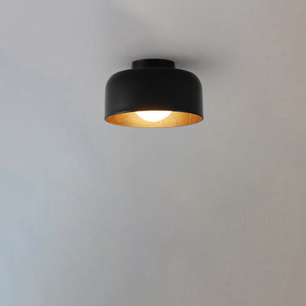 Minimalistische Koepelvormige Plafondlamp Met Houtnerf Van Ijzer, 1-Lichts Semi-Inbouw