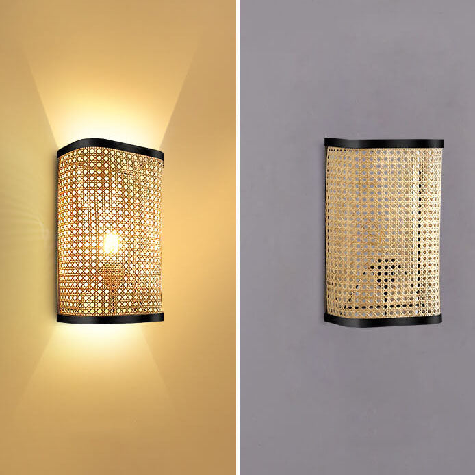 Minimalistische Rotan Geweven Vierkante 1-Lichts Wandlamp