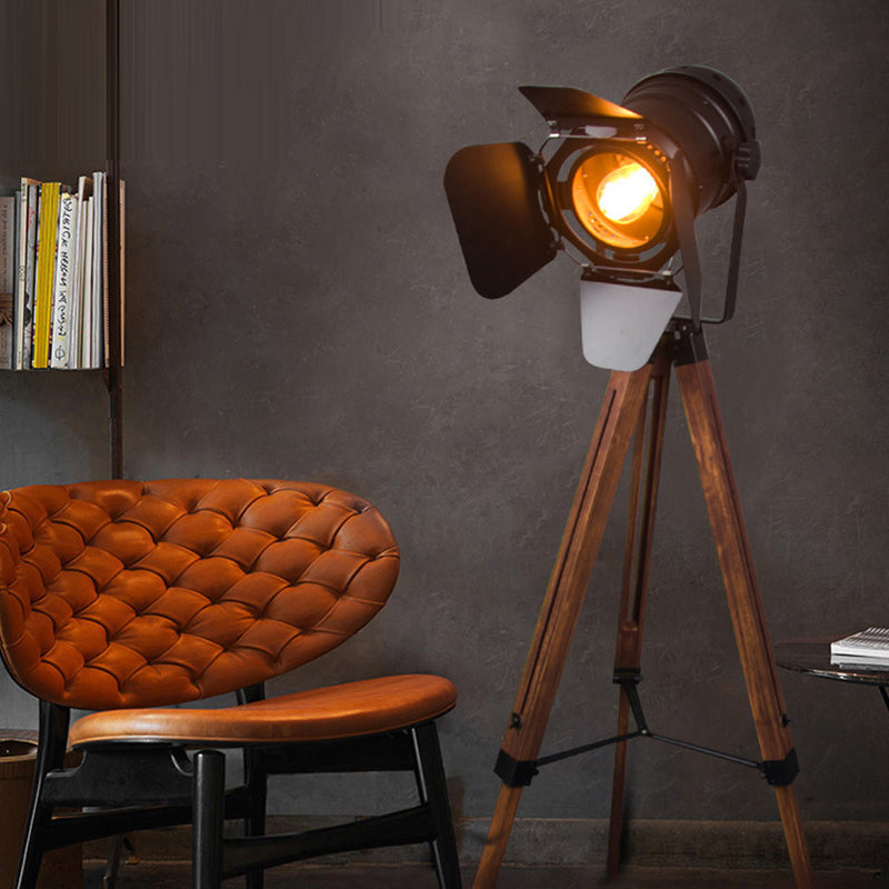 Hedendaagse Creatieve Camera Ijzer Hout 1 - Lichte Staande Vloerlamp Voor Woonkamer