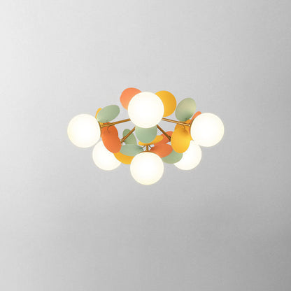 Moderne Scandinavische Kleurrijke Bloembol Van Metaal, Glas En Acryl, 1/4/6/8 Lichts Semi-inbouw Plafondlamp Voor De Slaapkamer