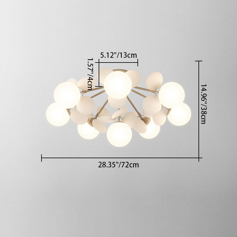 Moderne Scandinavische Kleurrijke Bloembol Van Metaal, Glas En Acryl, 1/4/6/8 Lichts Semi-inbouw Plafondlamp Voor De Slaapkamer