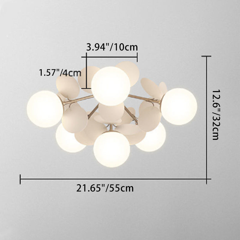 Moderne Scandinavische Kleurrijke Bloembol Van Metaal, Glas En Acryl, 1/4/6/8 Lichts Semi-inbouw Plafondlamp Voor De Slaapkamer