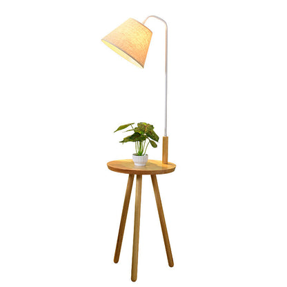 Moderne Scandinavische Ronde Driehoek Kegel Stof Ijzer Hout 1-lichts Staande Vloerlamp Voor Woonkamer