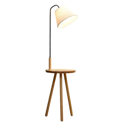 Moderne Scandinavische Ronde Driehoek Kegel Stof Ijzer Hout 1-lichts Staande Vloerlamp Voor Woonkamer