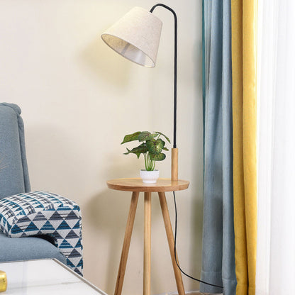 Moderne Scandinavische Ronde Driehoek Kegel Stof Ijzer Hout 1-lichts Staande Vloerlamp Voor Woonkamer