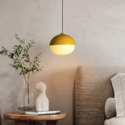 Moderne Beige Notenhouten 1-Lichts Bolvormige Hanglamp