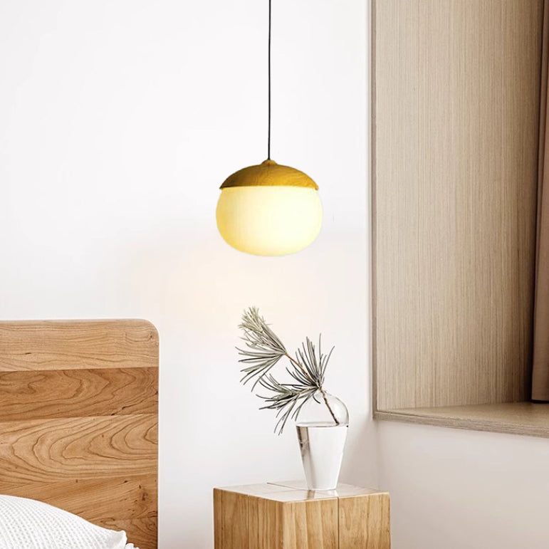 Moderne Beige Notenhouten 1-Lichts Bolvormige Hanglamp