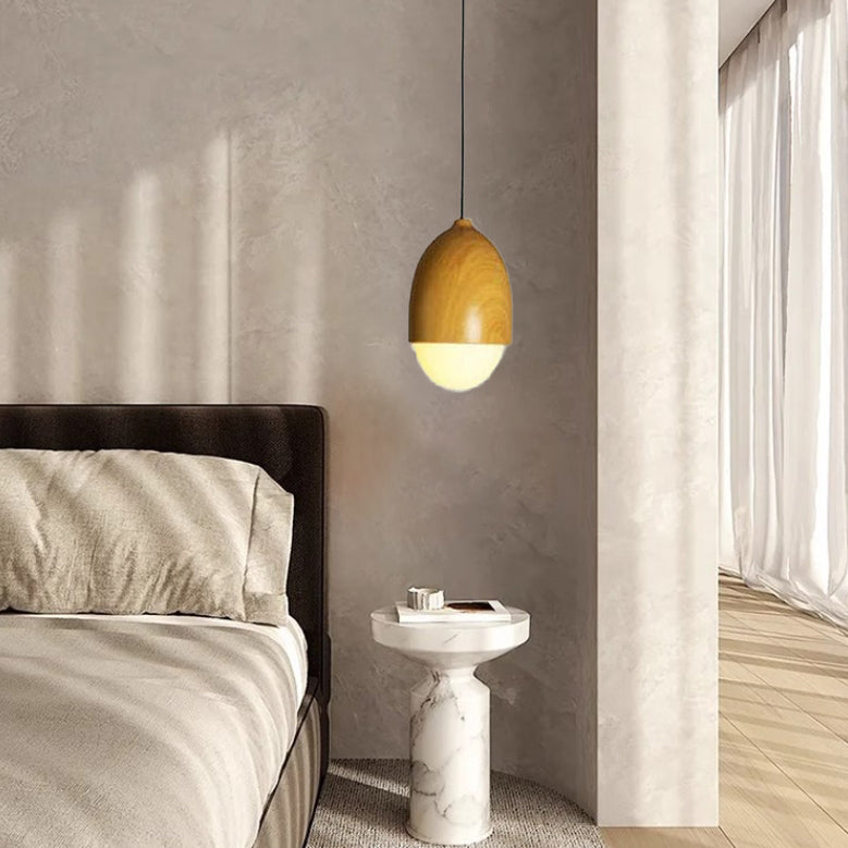 Moderne Beige Notenhouten 1-Lichts Bolvormige Hanglamp