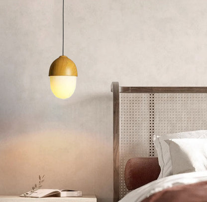 Moderne Beige Notenhouten 1-Lichts Bolvormige Hanglamp